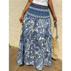 Printed High Waist Maxi Skirt